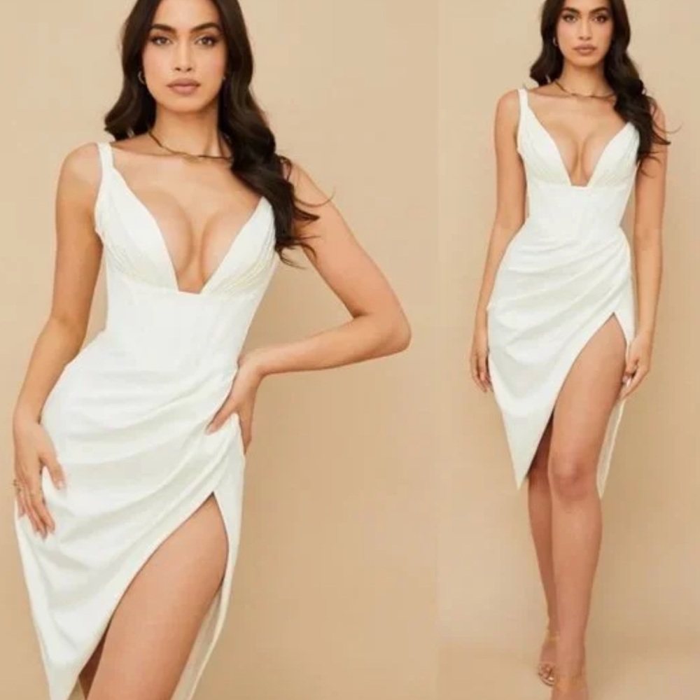 $269 House of CB Faye Satin Corset Evening Midi Dress XL Body-con Glamour-core